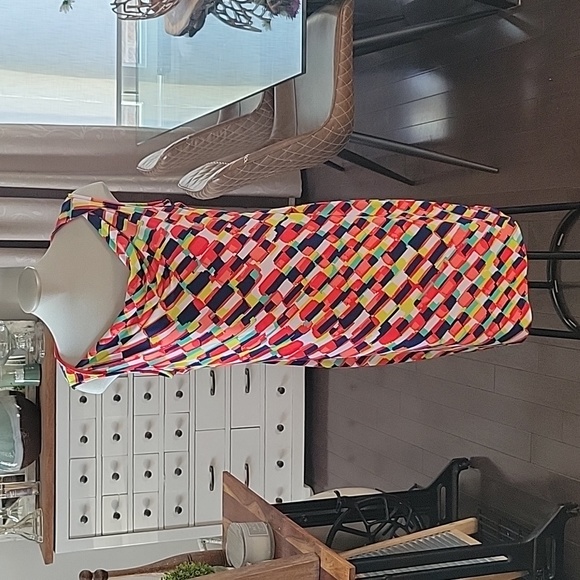 Evan Picone Sleeveless Cowl Neck Dress - Size 14, Multicolor Pattern - Picture 5 of 14